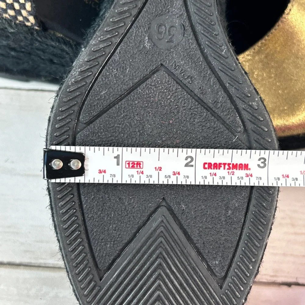 Paseart Espadrille Sandals Womens 5.5-6/36 Metallic Gold Leather Wedge Heel Shoe